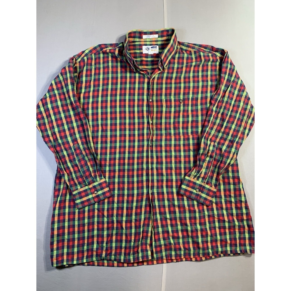 VTG 80's Men's Arrow Dover Chevella Black Plaid Button-Up Shirt Sz 2XL Tall Man